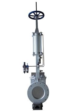 Pneumatic knife gate valves with handwheel