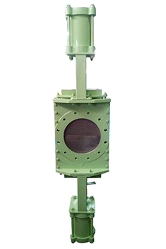 Pneumatic double gate knife gate valves