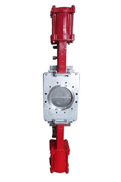 Pneumatic double gate knife gate valves