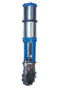 Pneumatic two stage knife gate valves