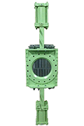 Pneumatic double gate knife gate valves